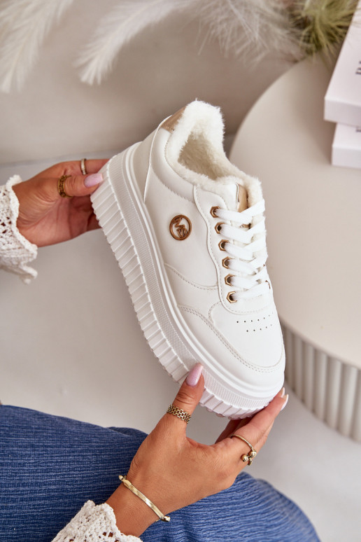 Turnschuhe Modell Schuhe Sportschuhe Damen erwärmt mit modischen massiven Sohlen weiße Farbe Ardiela