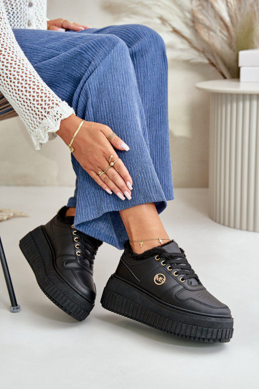 Turnschuhe Modell Schuhe Sportschuhe Damen warm mit modischen massiven Sohlen schwarz Farbe Verissha