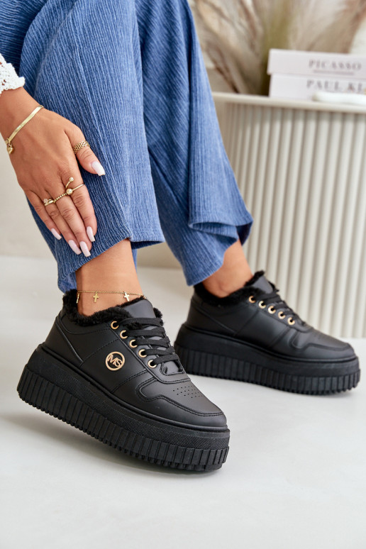 Turnschuhe Modell Schuhe Sportschuhe Damen warm mit modischen massiven Sohlen schwarz Farbe Verissha