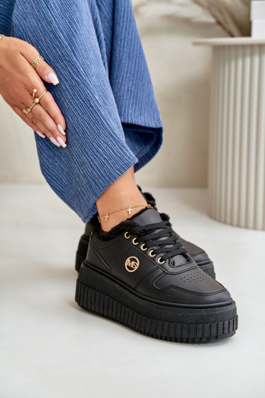 Turnschuhe Modell Schuhe Sportschuhe Damen warm mit modischen massiven Sohlen schwarz Farbe Verissha