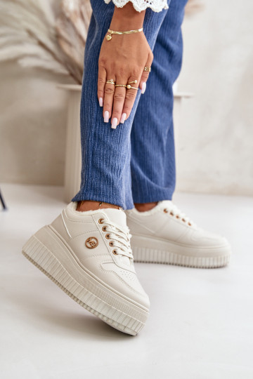 Turnschuhe Modell Schuhe Sportschuhe Damen warm mit modischen massiven Sohlen beige Verissha