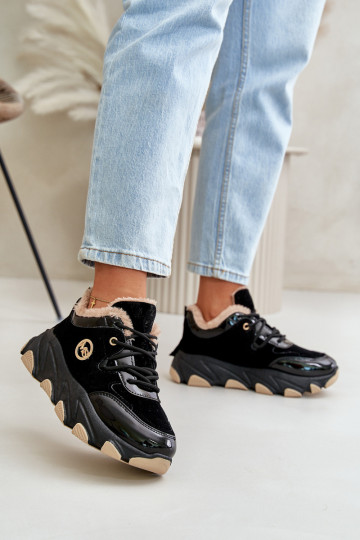 Damen-Sportschuhe mit Schnürsenkeln und Plateau in Schwarz von Biaola