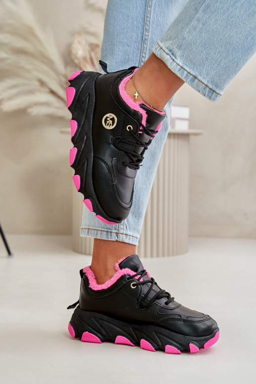 beheizte Sportschuhe Damen mit Schnürsenkeln mit Plateau schwarz Farbe Biaola