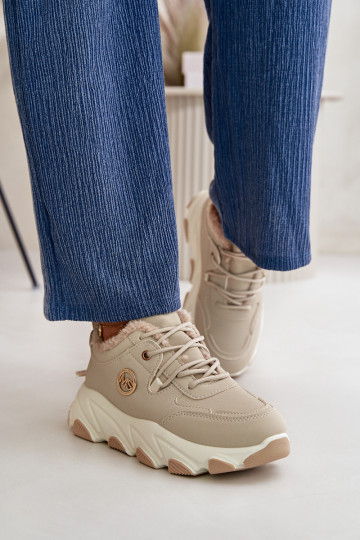 Beheizte Damen-Schnür-Plateau-Sneaker in Beige von Bialoa