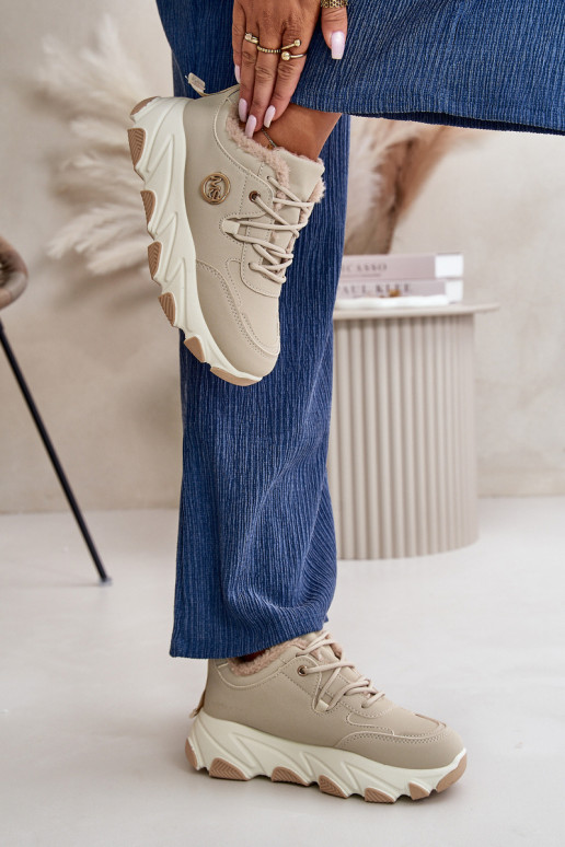 Beheizte Damen-Schnür-Plateau-Sneaker in Beige von Bialoa Beheizte Damen-Schnür-Plateau-Sneaker in Beige von Bialoa