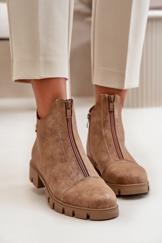 Gewärmte Damenstiefel Z Priced Eko Leder braun-goldene Farbe Verietta