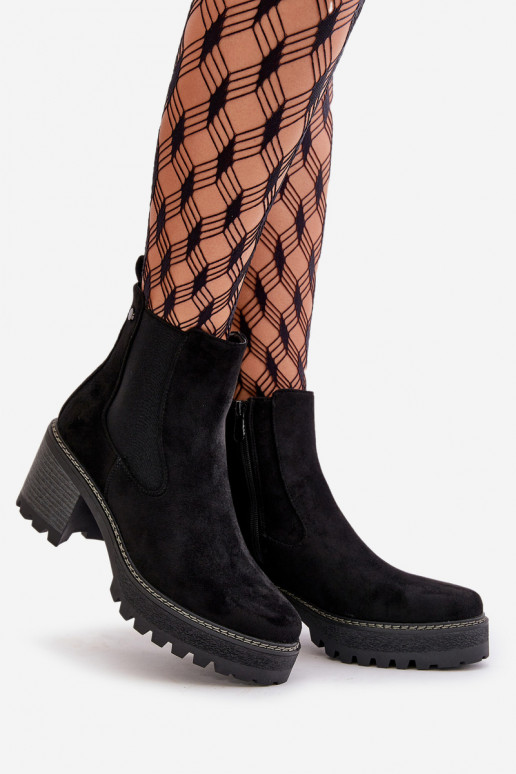 Gewärmte Damenstiefel mit Absätzen aus Öko-Wildleder in der Farbe Schwarz Irissinae