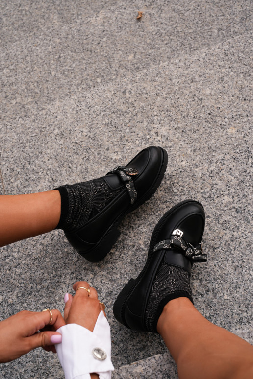 Damenmokassins mit Bändern S.Barski HY42-331 schwarze Farbe