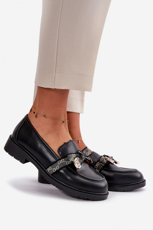 Damenmokassins mit Bändern S.Barski HY42-331 schwarze Farbe