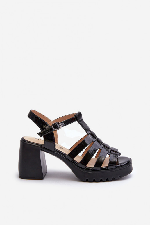 mit Lackeffekt Damen-Sandalen mit hohen Absätzen in der Farbe Schwarz von Aninifer mit Lackeffekt Damen-Sandalen mit hohen Absätzen in der Farbe Schwarz von Aninifer
