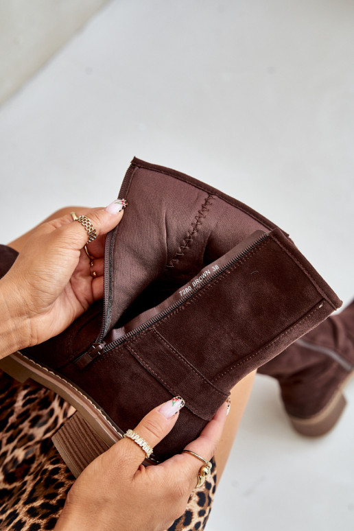 Damenstiefel Auf niedrigem Absatz mit Schnallen braune Farbe Zudra