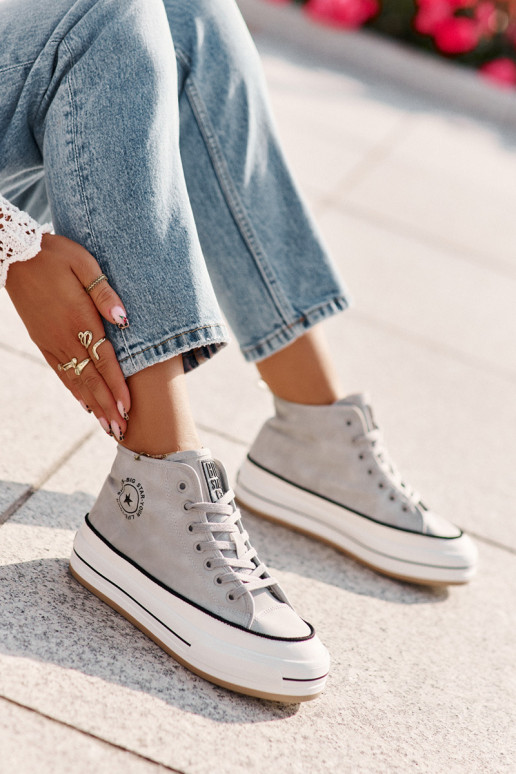 sich Zuarm laufen Freizeitschuhe mit einer Plattform Eko Haut Big Star OO274069 blaue Farbe