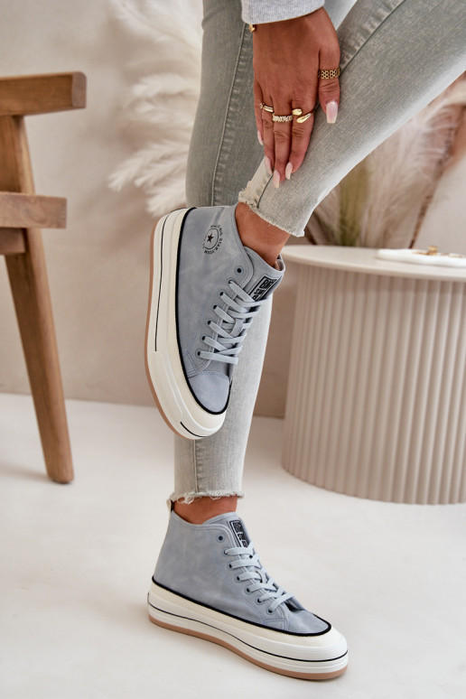 sich Zuarm laufen Freizeitschuhe mit einer Plattform Eko Haut Big Star OO274069 blaue Farbe