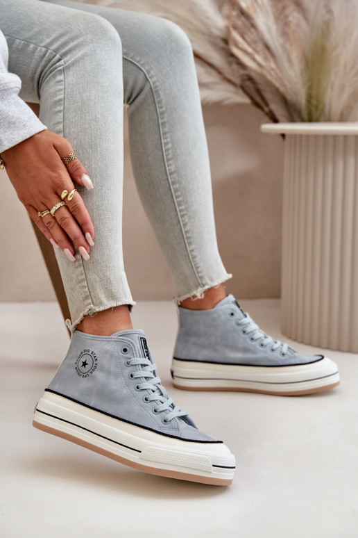 sich Zuarm laufen Freizeitschuhe mit einer Plattform Eko Haut Big Star OO274069 blaue Farbe