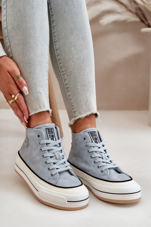 sich Zuarm laufen Freizeitschuhe mit einer Plattform Eko Haut Big Star OO274069 blaue Farbe