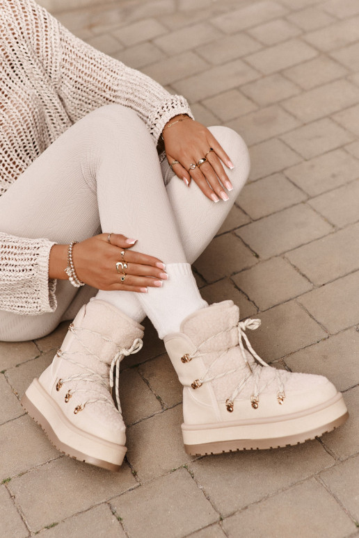 Schneestiefel Feminin mit Plateau und stylischen Details elfenbeinfarbe Riaviana Schneestiefel Feminin mit Plateau und stylischen Details elfenbeinfarbe Riaviana