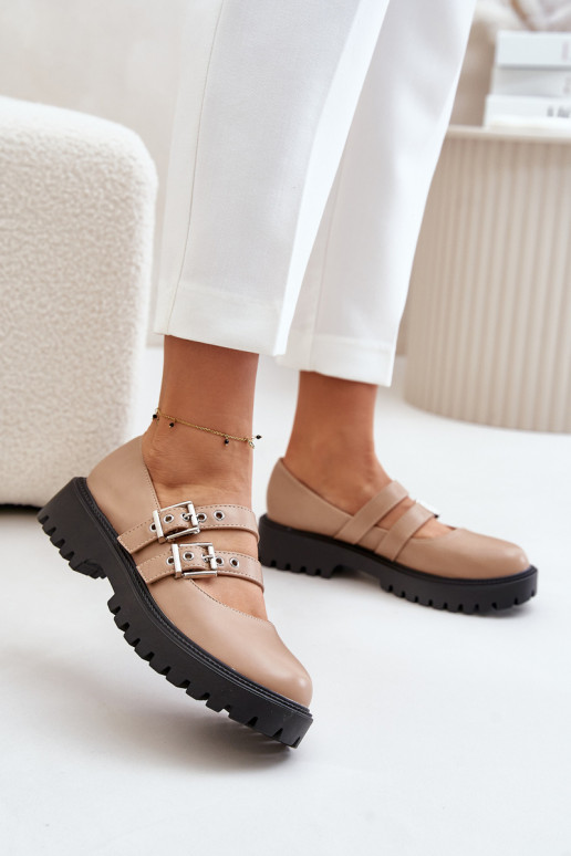 Schuhe Feminin mit Streifen Eko Haut Beige Terione