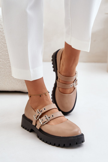 Schuhe Feminin mit Streifen Eko Haut Beige Terione 2