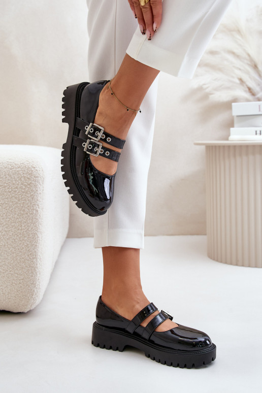 Schuhe Feminin mit Streifen mit Lackeffekt schZuarze Farbe Terione Schuhe Feminin mit Streifen mit Lackeffekt schZuarze Farbe Terione