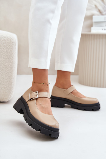 Schuhe Feminin mit Schnallen Beige Plikuria