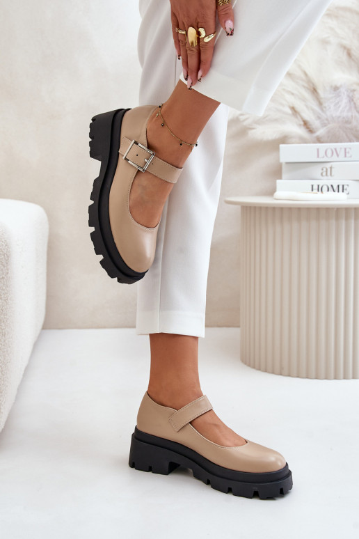 Schuhe Feminin mit Schnallen Beige Plikuria Schuhe Feminin mit Schnallen Beige Plikuria