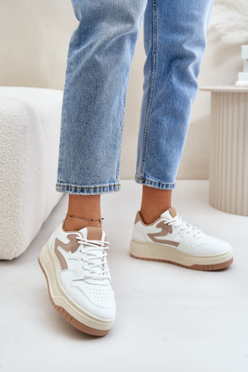 Feminin Sneakers Stilvollllschuhe aus Öko-Leder mit einer Plattform INeiß-Beige Henizore