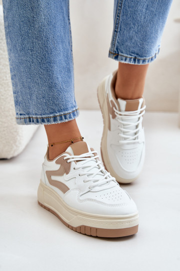 Feminin Sneakers Stilvollllschuhe aus Öko-Leder mit einer Plattform INeiß-Beige Henizore 2