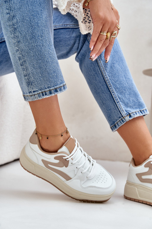 Feminin Sneakers Stilvollllschuhe aus Öko-Leder mit einer Plattform INeiß-Beige Henizore Feminin Sneakers Stilvollllschuhe aus Öko-Leder mit einer Plattform INeiß-Beige Henizore