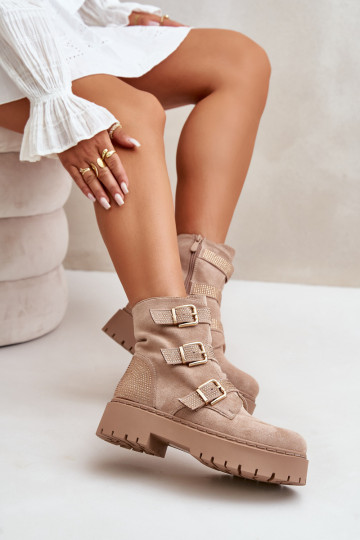 sich Zuarm laufen Damenstiefel mit Schnallen Beige Tiaeliana