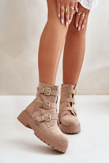 sich Zuarm laufen Damenstiefel mit Schnallen Beige Tiaeliana 2