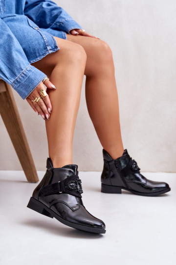 mit Lackeffekt Damenstiefel mit Ornamenten sich Zuarm laufen S.Barski HY42-021 schZuarze Farbe