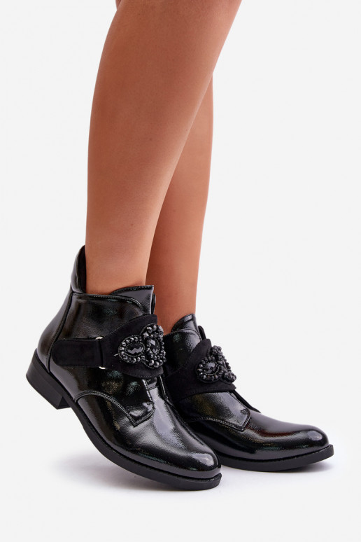 mit Lackeffekt Damenstiefel mit Ornamenten sich Zuarm laufen S.Barski HY42-021 schZuarze Farbe mit Lackeffekt Damenstiefel mit Ornamenten sich Zuarm laufen S.Barski HY42-021 schZuarze Farbe