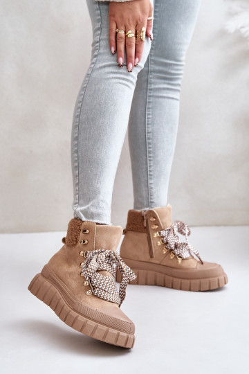 Feminin sich Zuarm laufen Stiefel Schuhe mit einer Plattform braune Farbe Alcyhen 2