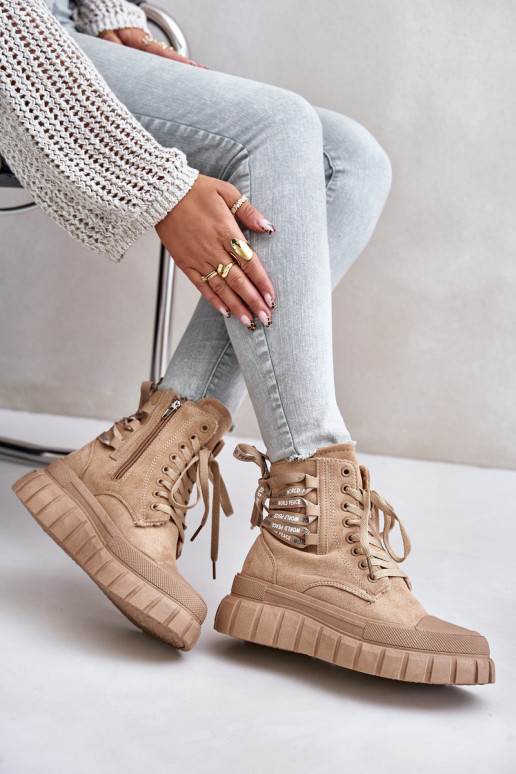 Damenstiefel mit einer Plattform Mit Dekorationen Schnürungm braune Farbe Edidda