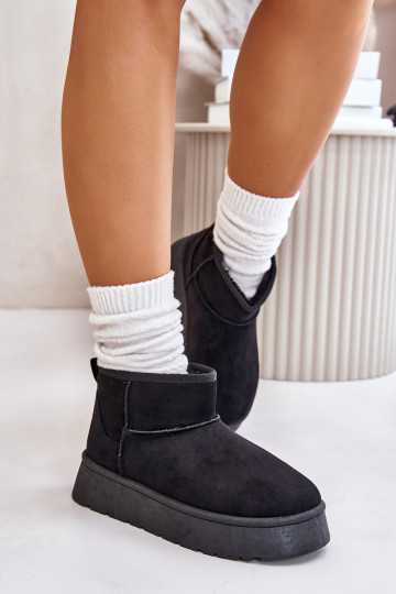 Niedrig Schneestiefel Feminin mit einer Plattform sich Zuarm laufen mit Fell innen schZuarze Farbe Saldren 2