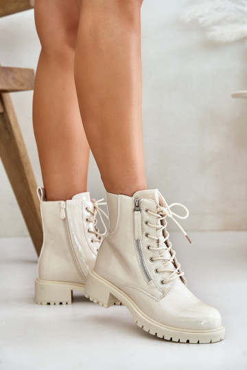 mit Lackeffekt Arbeitsstiefeletten Zum Schloss sich Zuarm laufen Beige Ravanthia 2