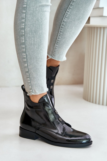 mit Lackeffekt Warme Stiefel zum Schloss mit breiten Absätzen S.Barski HY42-717 schwarze Farbe