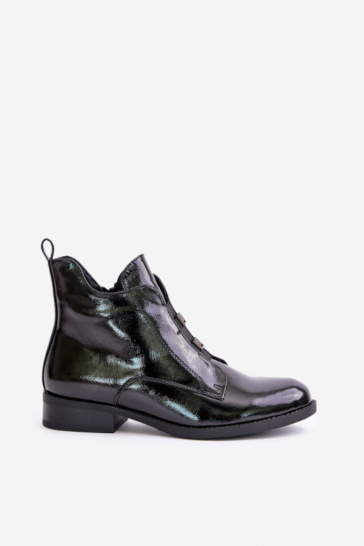 mit Lackeffekt Stiefel Zum Schloss sich Zuarm laufen mit breiten Absätzen S.Barski HY42-717 schZuarze Farbe mit Lackeffekt Stiefel Zum Schloss sich Zuarm laufen mit breiten Absätzen S.Barski HY42-717 schZuarze Farbe