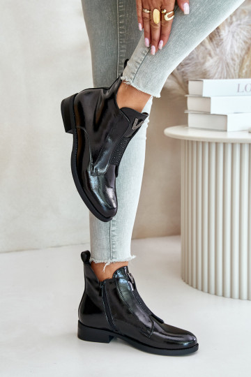 mit Lackeffekt Schuhe mit niedrigem Absatz für Damen mit breiten Absätzen sich Zuarm laufen schZuarze Farbe S.Barski HY42-120 sc