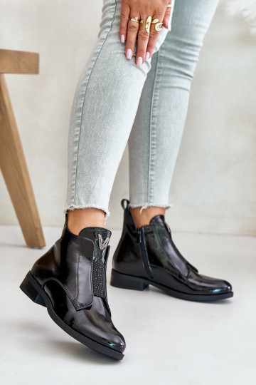 mit Lackeffekt Schuhe mit niedrigem Absatz für Damen mit breiten Absätzen sich Zuarm laufen schZuarze Farbe S.Barski HY42-120 sc 2