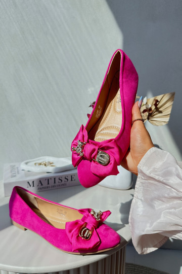 Damen Ballerinas aus Kunstvelours mit Schleifen in rosa Satris