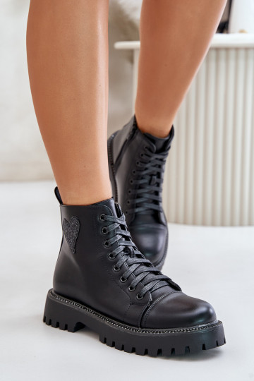 Damenstiefel Zum Schloss Mit Dekorationen mit Herzenm schZuarze Farbe Obeena