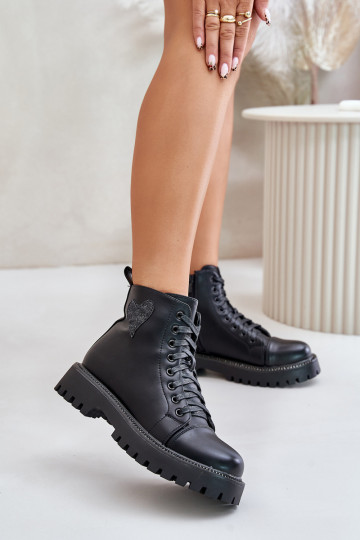 Damenstiefel Zum Schloss Mit Dekorationen mit Herzenm schZuarze Farbe Obeena 2