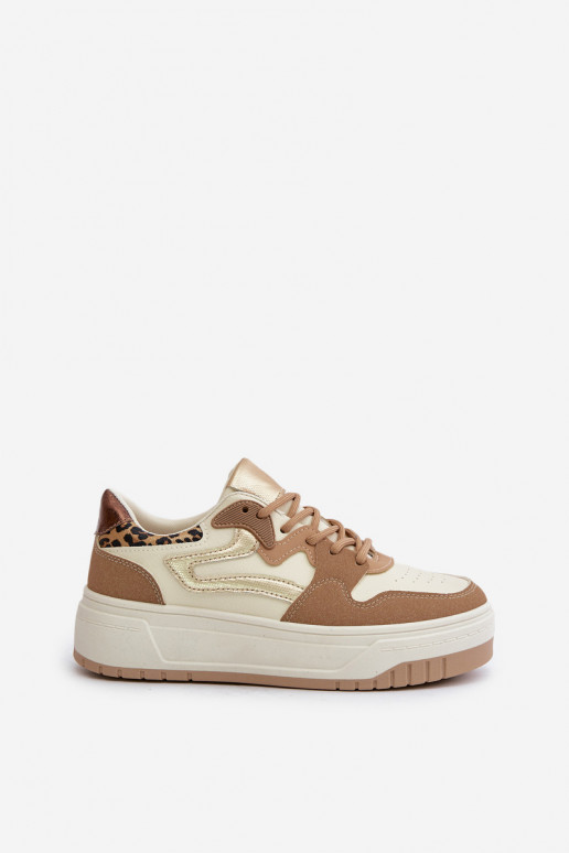 Feminin Sneakers Stilvollllschuhe aus Öko-Leder mit einer Plattform mit Leopardenfellmuster Beige Henizore