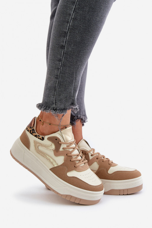 Feminin Sneakers Stilvollllschuhe aus Öko-Leder mit einer Plattform mit Leopardenfellmuster Beige Henizore
