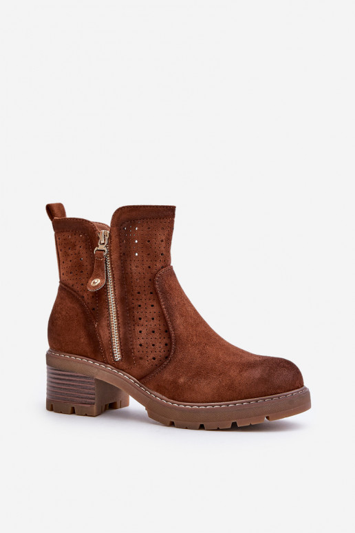 Damenstiefel mit durchbrochenen Elementen mit Absätzen braune Farbe Oviria Damenstiefel mit durchbrochenen Elementen mit Absätzen braune Farbe Oviria
