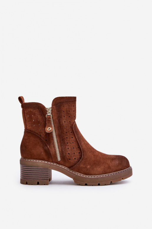 Damenstiefel mit durchbrochenen Elementen mit Absätzen braune Farbe Oviria Damenstiefel mit durchbrochenen Elementen mit Absätzen braune Farbe Oviria