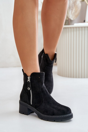 Damenstiefel mit durchbrochenen Elementen mit Absätzen schZuarze Farbe Oviria