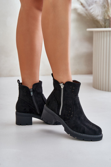 Damenstiefel mit durchbrochenen Elementen mit Absätzen schZuarze Farbe Oviria 2