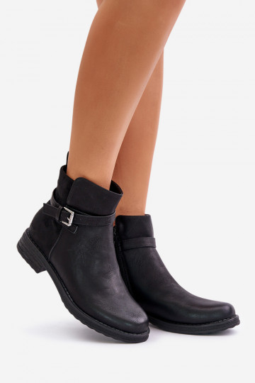 Gewärmte Stiefel mit breiten Absätzen und Riemchen in der schwarzen Farbe Sabamessa 2